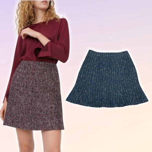 CLUB MONACO Alvara Wool Blend Tweed A-Line Skirt Sz 4 Blue Green - Picture 1 of 6